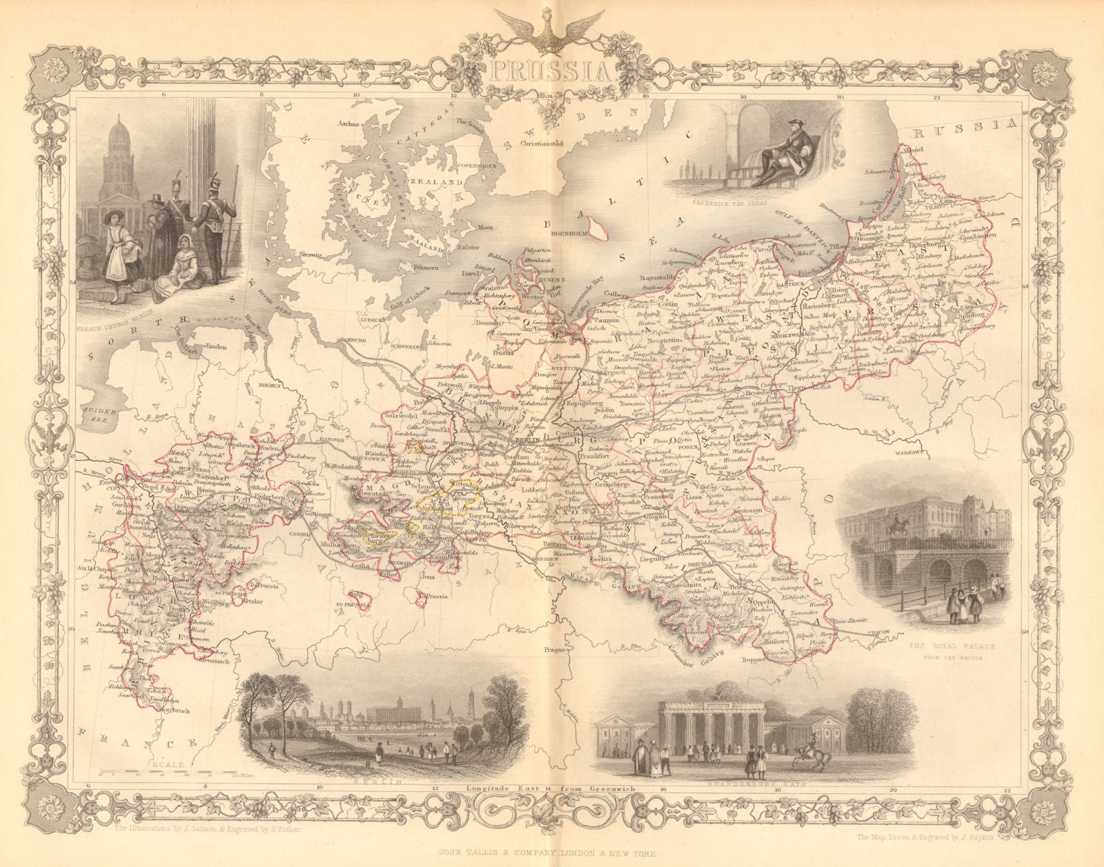 PRUSSIA. Views of Berlin, Brandenburg gate &c. TALLIS & RAPKIN c1855 old map